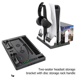 PS5 Stand With Cooling Fans, Headphone Holder, And Dual Controller Charging
