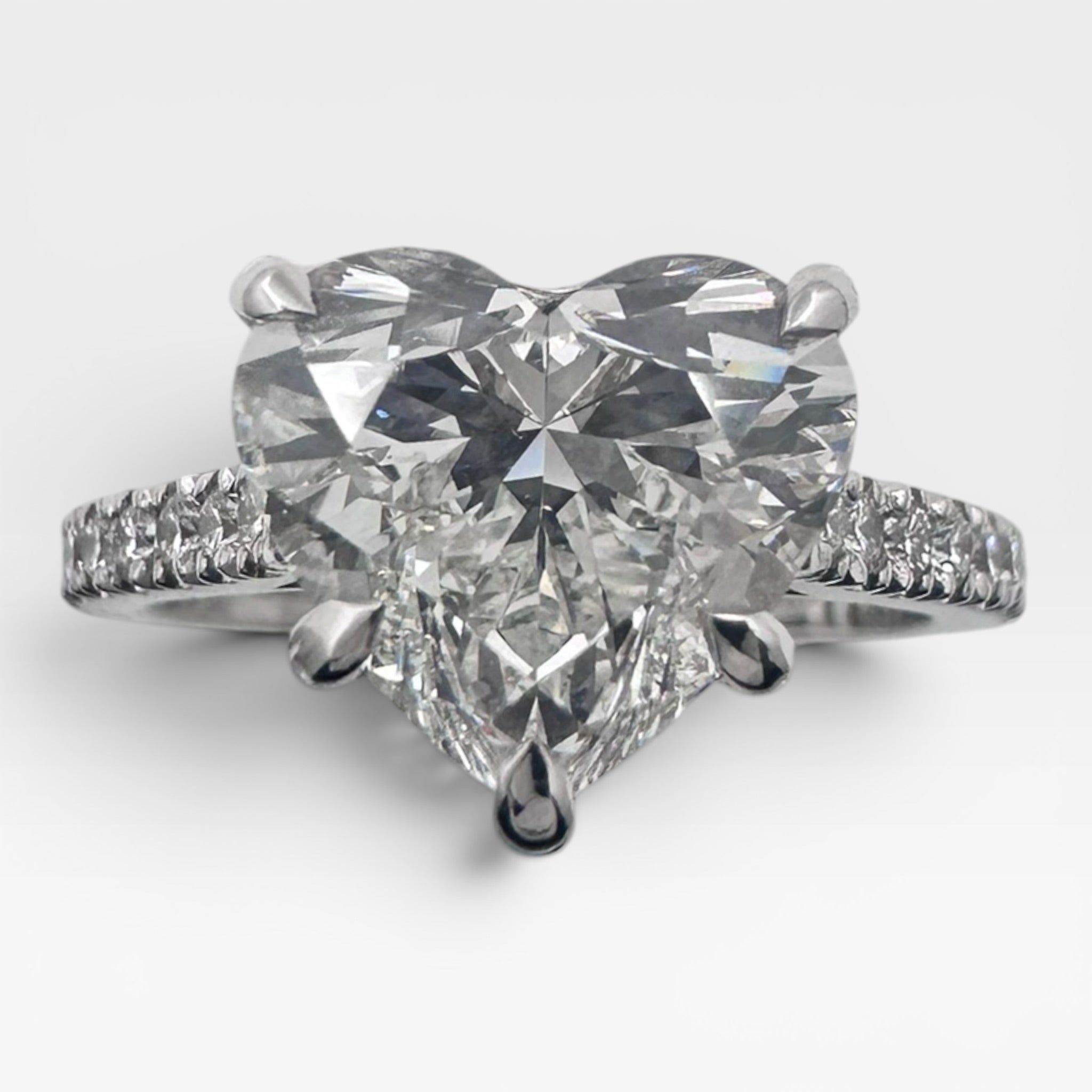 14k White Gold Ring with 3.05Ct. Lab Grown Heart Shaped Diamond With Side Diamonds 0.20 Ct. (Size 6.50)