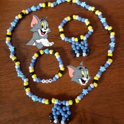 Tom & Jerry: Tom The Cat Necklace + Bracelet Set (Handmade)