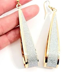 Gold with silver glitter drop dangle earrings women's gift. 