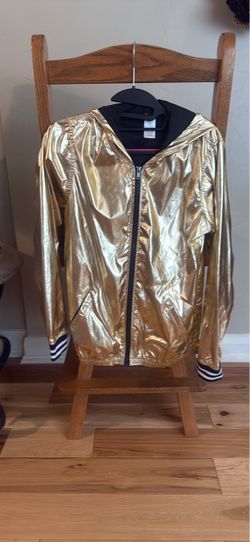 Gold Metallic Zip-Up Windbreaker Jacket