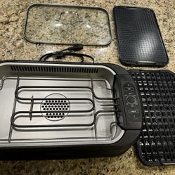 Power XL Smokeless Electric Indoor Removable Grill and Griddle Plates, Nonstick Cooking Surfaces, Glass Lid, 1500 Watt, 21X 15.4X 8.1, black