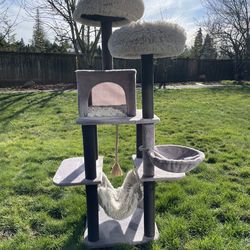 Costco gray ,Velvet Large Cat Tree With Condo (Used)