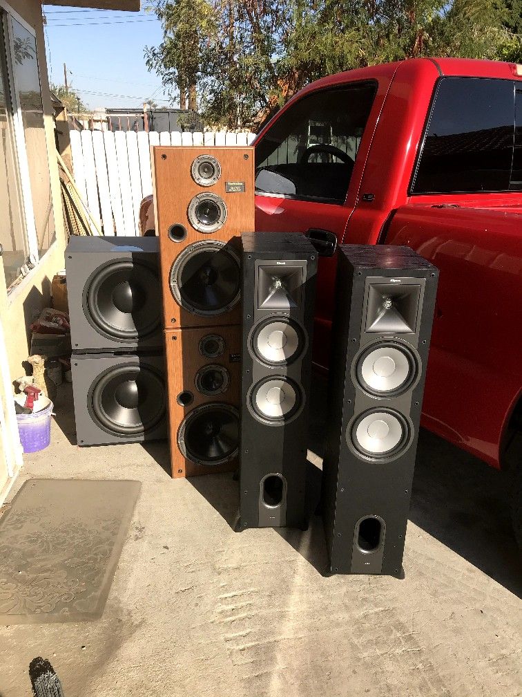 Klipsch Tall Speakers, Technics, Jamo 15" Subs