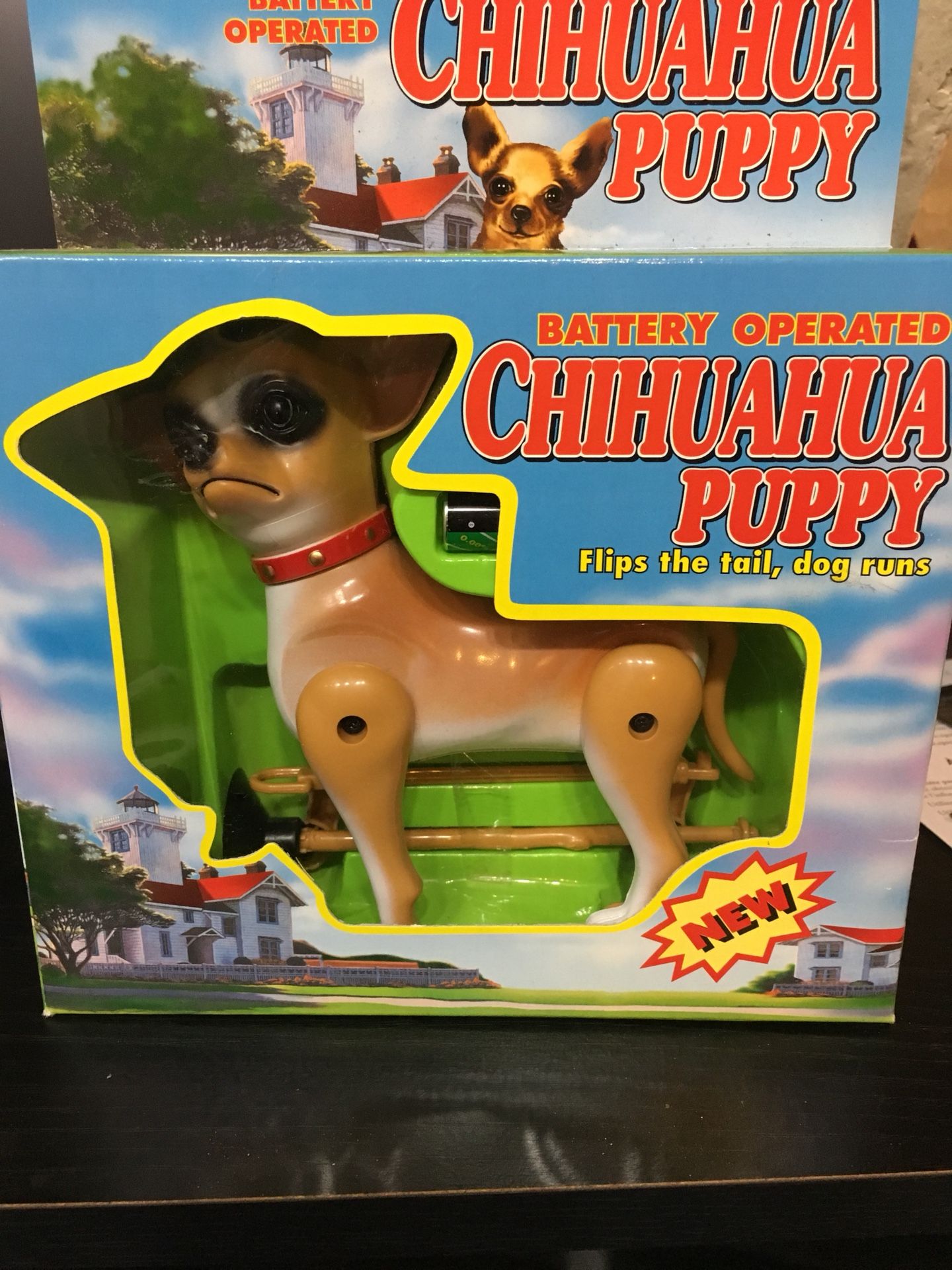 Battery Operated Chihuahua Puppy Flips The Tail, Dog Runs Around A Pole
