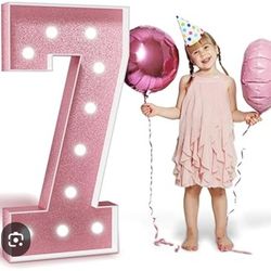 imprsv Marquee Number Pink 7 Birthday Decorations: Large 3ft Light Up Number Rose Gold  Birthday Decoration 