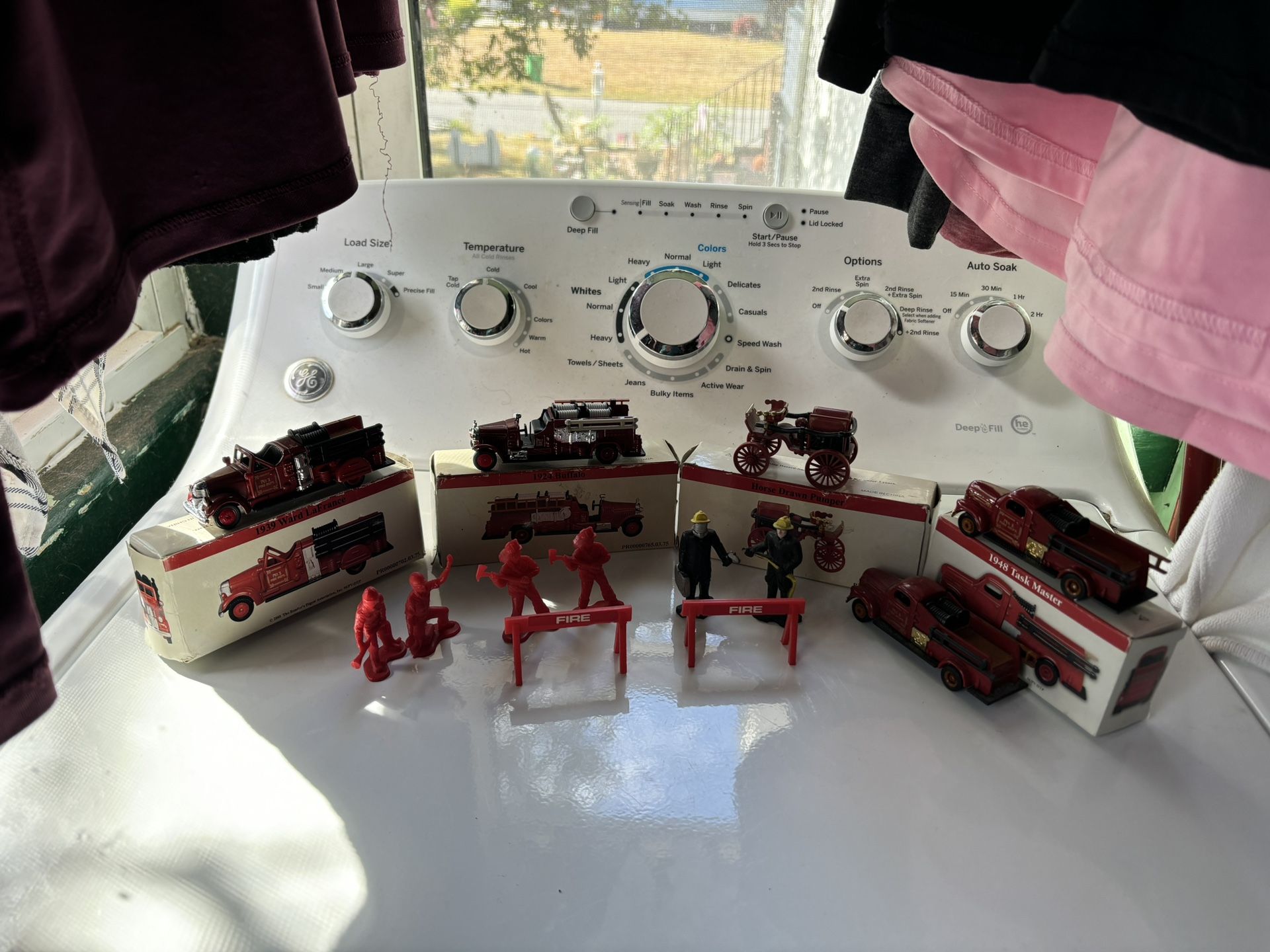 Small Fire Trucks W/Boxes  and Plastic Firemen 