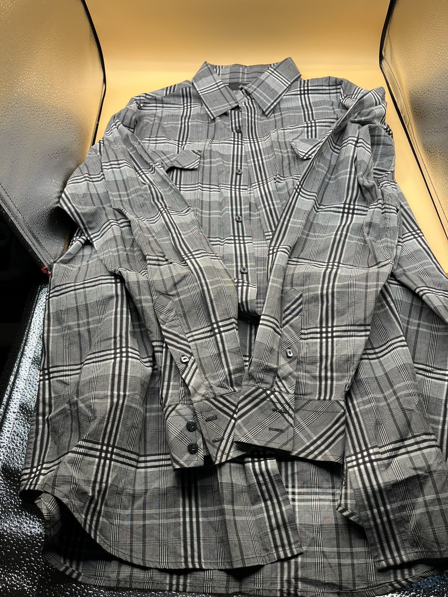 Sean John Black And White Long Sleeve Button Down Plaid Shirt XXXL