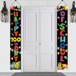 2 Pc 100th Day Of School Party Decoration Banner Classroom Front Door Sign