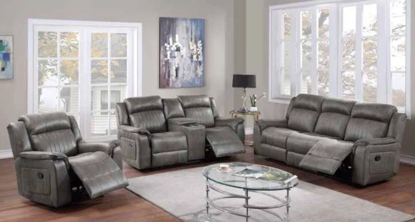 Gray Leatherette Motion Sofa Set 