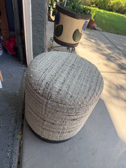 Handwoven Hestia Cream Wool 16 in. Round Storage Ottoman with Wood Base