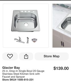 Glacier Bay 25 in. Drop-In Single Bowl 20 Gauge Stainless Steel Kitchen Sink with Faucet and Sprayer