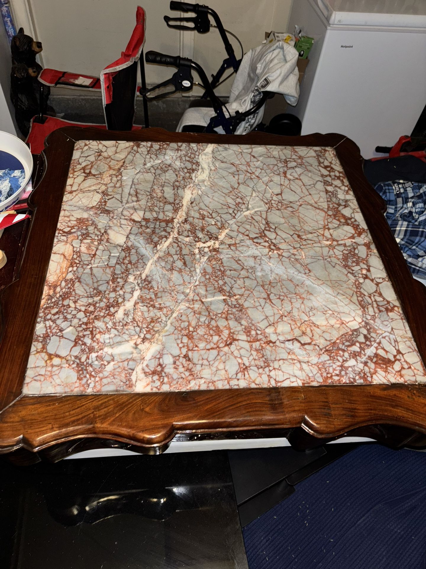 Antique solid wood and red jade marble Chinese table top
