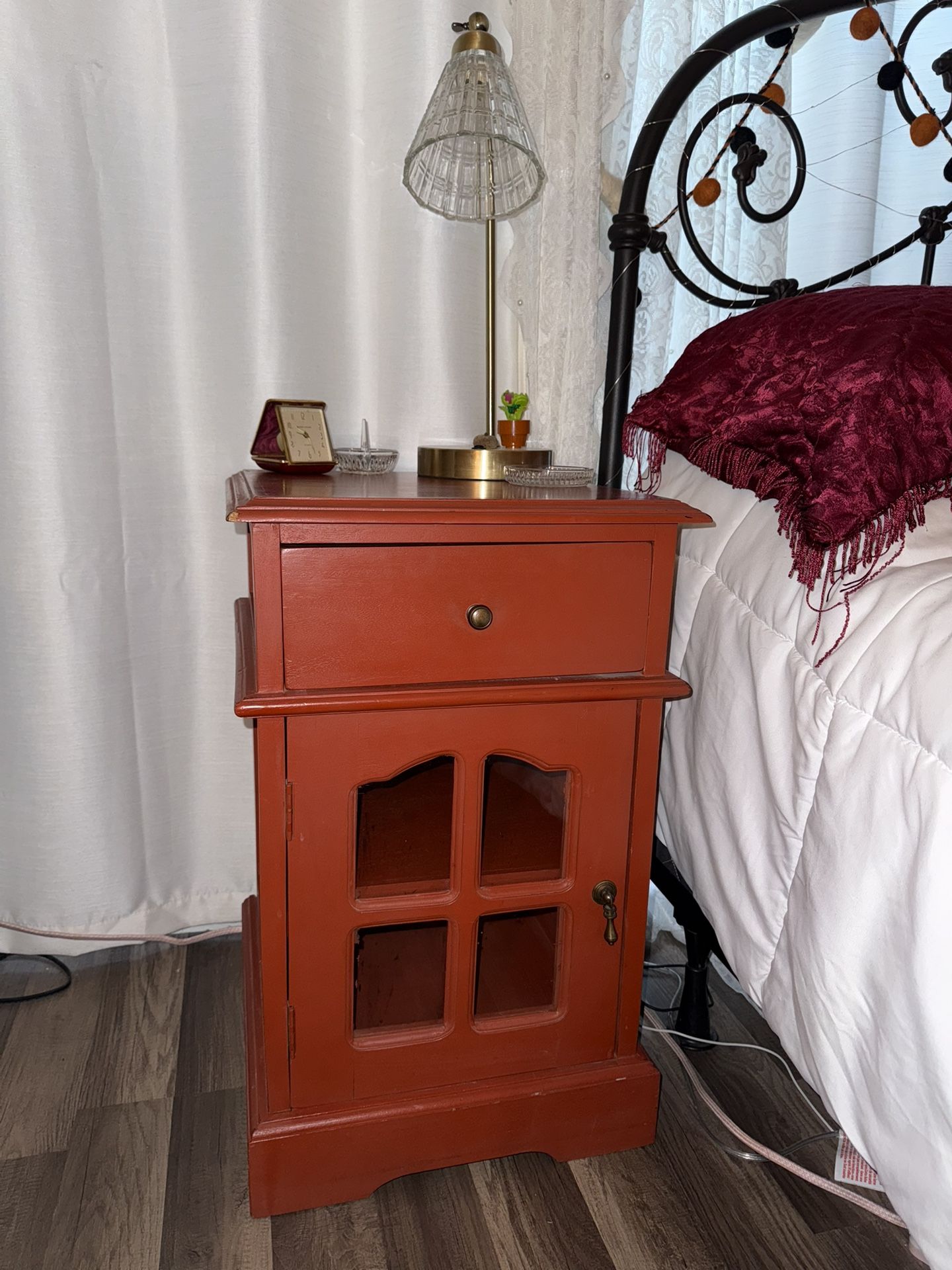 Red wood Vintage Nightstand/Side table/ Tv table