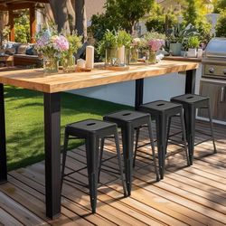Set of 4 Black Metal Bar Stools