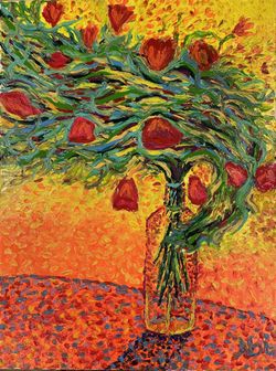 Original Oil Impressionistic Flower Vase Fingerpainting