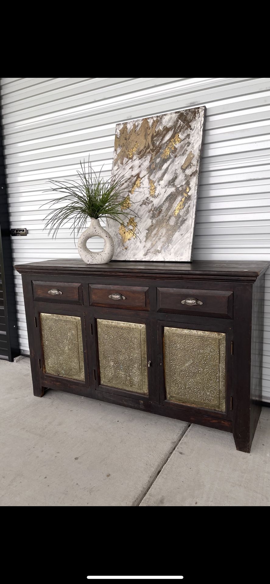 Wood and metallic gold buffet, dresser, cabinet or sideboard