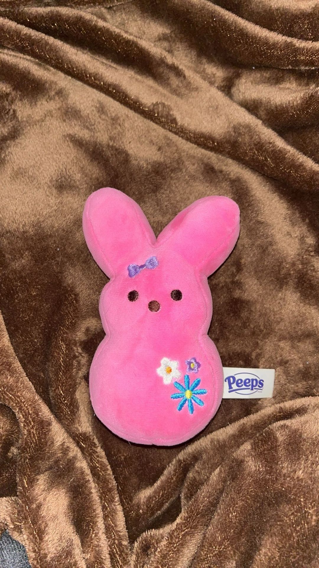 Small Pink Peep With Purple Bow And Flowers 