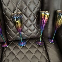 Sienna Stem Wine Handmade Rainbow Iridescent Champagne Wine Glass 9"