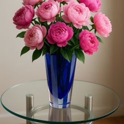 Bohemian Czech 1990s Faceted Cobalt Clear Frosted Bands Crystal Vase, 4.5x10”