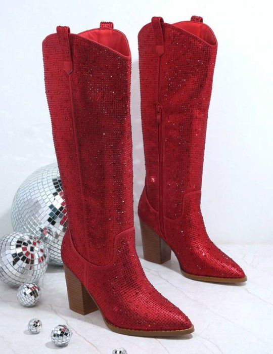 Red Sparkly Cowboy Boots Sz 9