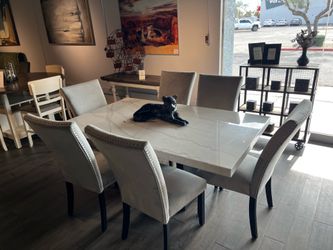 White/Black 7pc Marble Dining Room Set