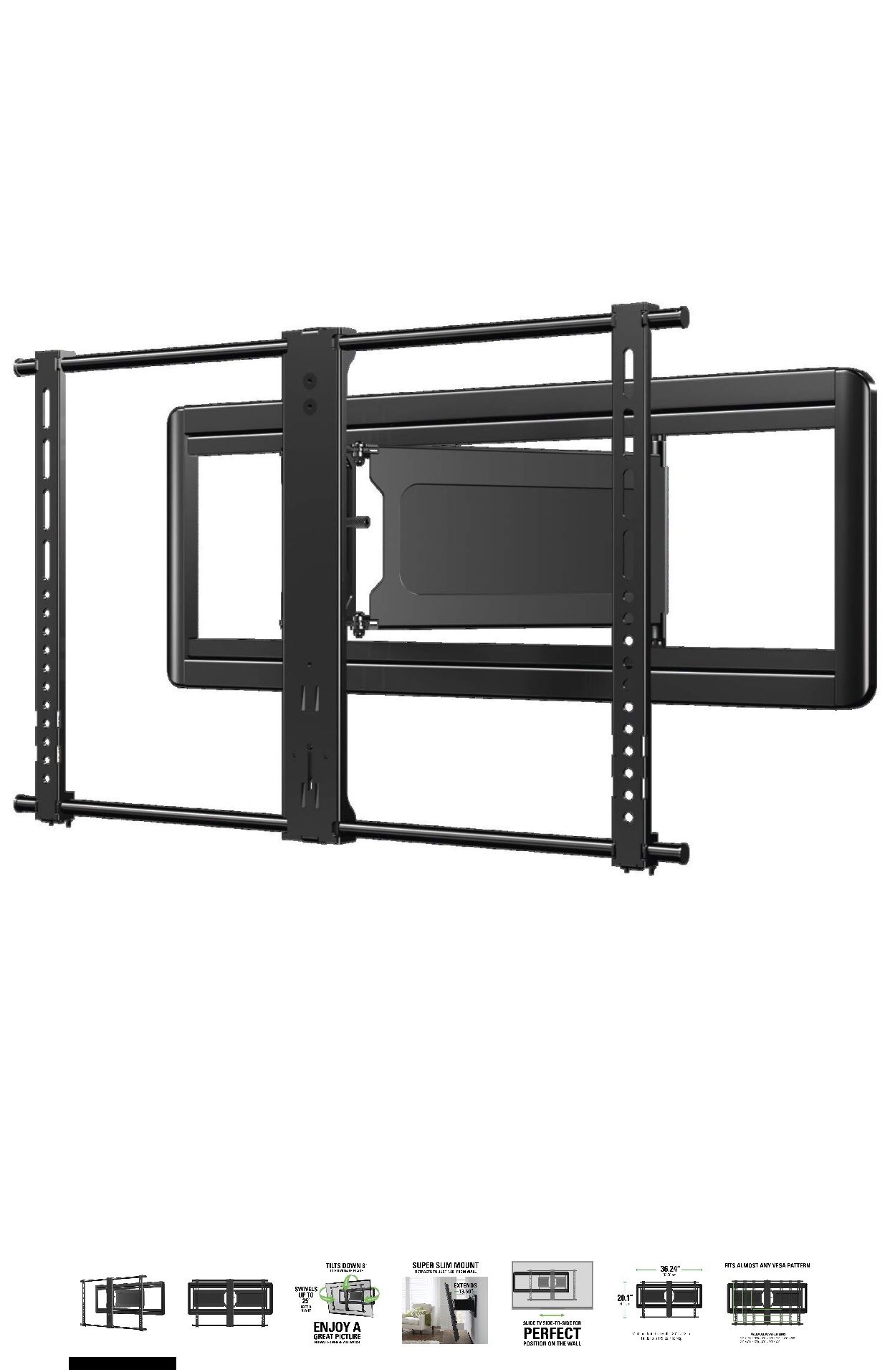 Sanus 3.1 out of 5 stars 7 Reviews Sanus Premium Full Motion Super Slim TV Wall Mount Bracket for 40" 84" TVs Holds Your TV Only 1.86 From the Wall