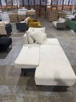 Beige  Corduroy Pull-Out Sofa Bed with Storage