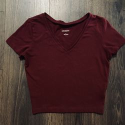 Women’s Wild Fable Burgundy Crop Top V Neck T-shirt S