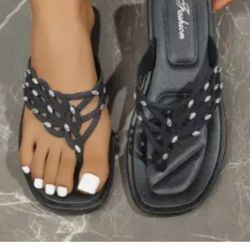 Size 6.5 Sandals. Too Late To Return. New  Still Connected W Elastic. Pu Bridgewater 