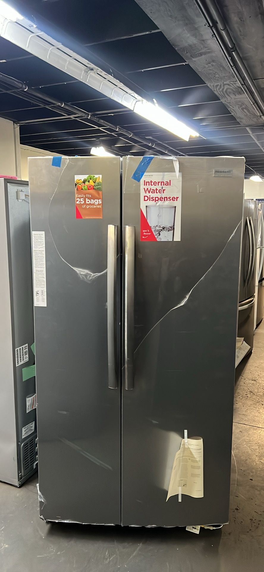 New Open Box Frigidaire Stainless Steel Side By Side Refrigerator With Internal Water/Ice