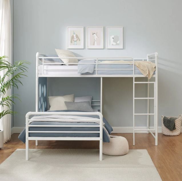  BRAND NEW L-Shape Bunk Bed – White/Terracotta – Fun & Modern