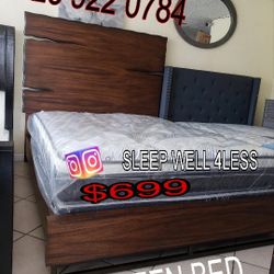 NEW QUEEN BED FRAME AND MATTRESS 