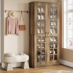 J0410 new in box Tall Shoe Cabinet with Doors, 8-Tier Shoe Storage with Adjustable Shelves, Modern Shoe Organizer Shoe Rack Cabinet for Entryway, Hall