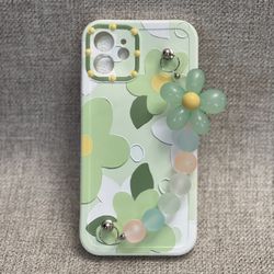 Green Flower iPhone Case with Wrist Strap