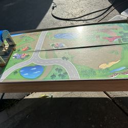 kids’ wooden train table set with accessories 