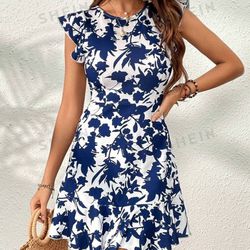 Dark Blue/white Floral Dress