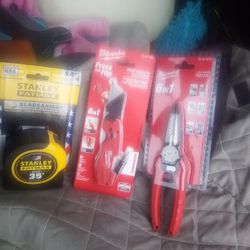 35 Ft Fat Max Tape, Milwaukee Knife With Phillips Screwdriver End And A Milwaukee 6 In 1 Multi Tool 