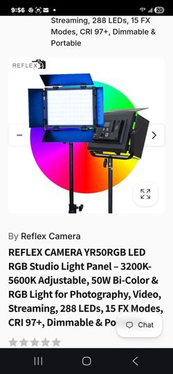 REFLEX CAMERA YR50RGB LED RGB Studio Light Panel – 3200K-5600K Adjustable, 50W Bi-Color & RGB Light for Photography, Video, Streaming, 288 LEDs, 15 FX