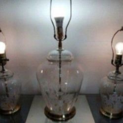 GLASS - BRASS HAND PAINTED GINGER LAMP SET OF 3 