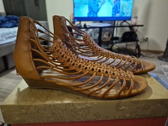 Strappy Leather Laces With Back Zip Wedge Size 8