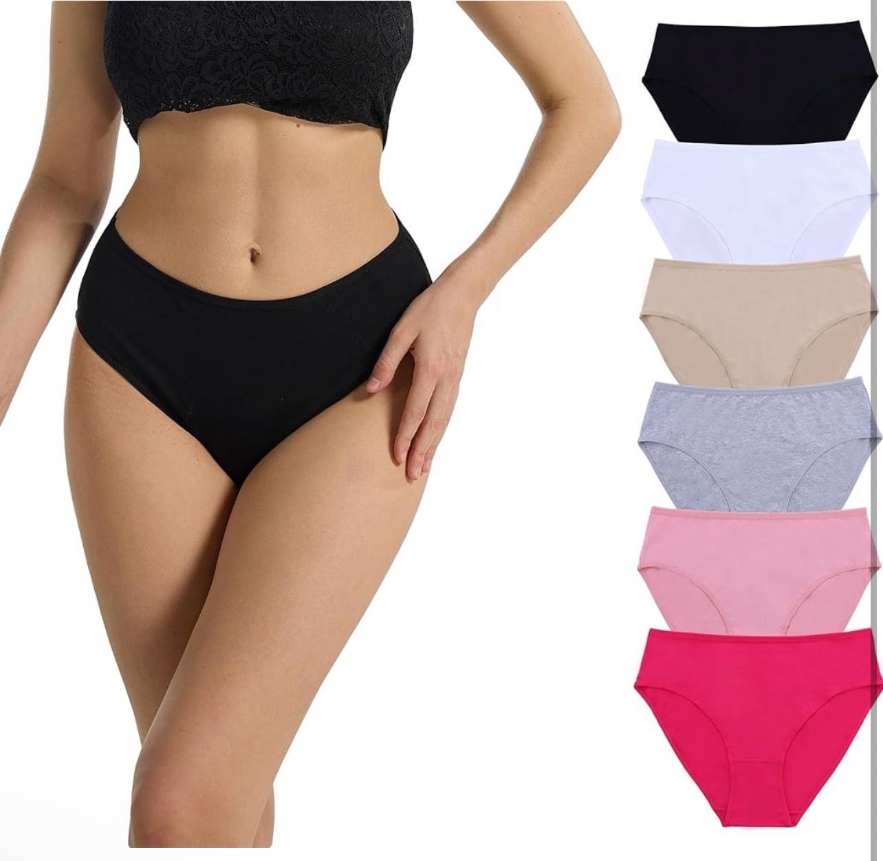 Xl Size Women's Plus Size Cotton Briefs, Stretchy Comfort Underwear, Solid Colors, 6 Pack