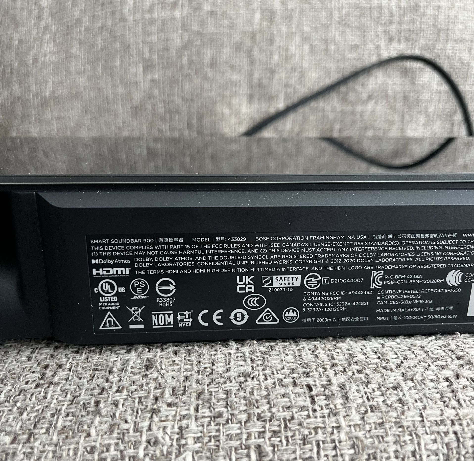 Bose Sound Bar, model 900 With Dolby,Dolby Atmos