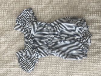 Nordstrom Blue and White Striped Ruched Blouse