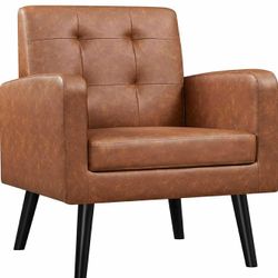 Business Office Accent Armchair, Brown Faux Leather J-14