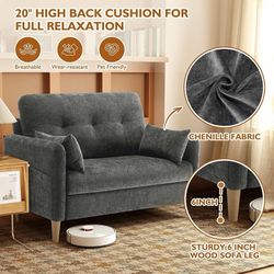 47" Small Sofa Couch for Bedroom, Soft Chenille loveseat Mini Couch with Throw Pillow and Removable Cushion Cover for Small Spaces, Living Room, Apart