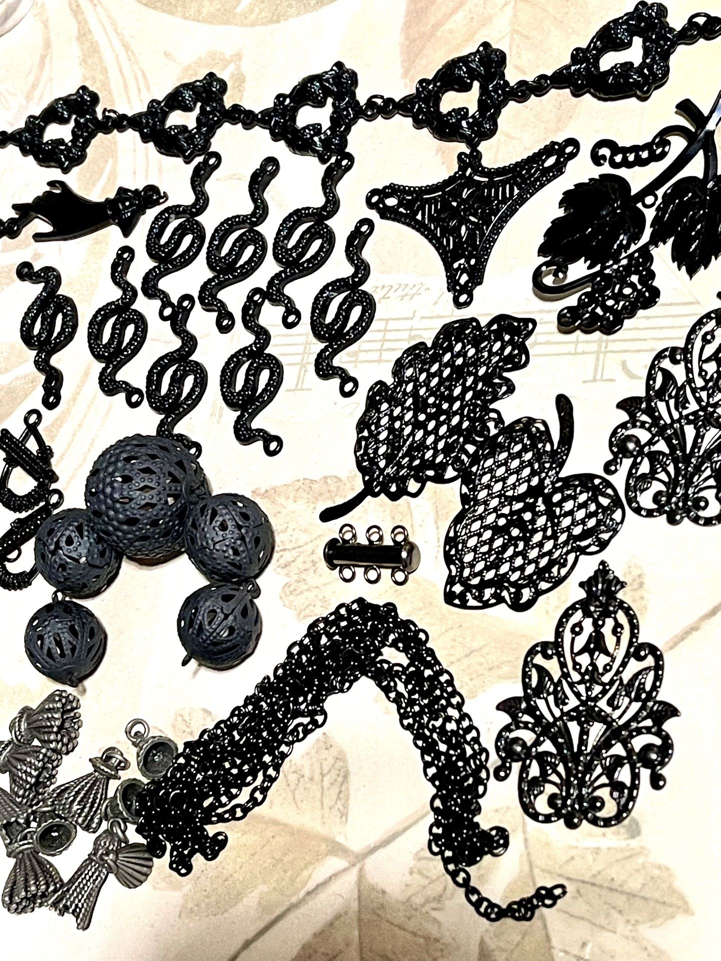 Filigree Pendants And Connectors, Black Metal, Chains, Toggle Clasps, Pendants, Wraps, And More