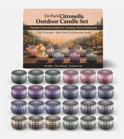 24 Citronella Tin Candles Outdoor Soy Wax Patio Camping BBQ