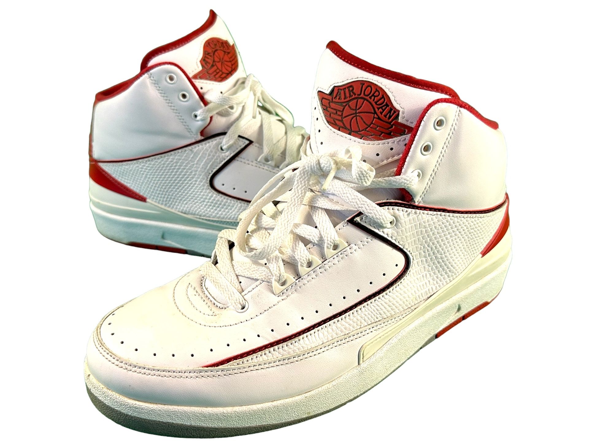 AIR JORDAN 2 II RETRO WHITE BLACK VARSITY RED CEMENT GREY 385475 102 - Sz 10.5