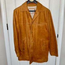 Wilsons Leather Sz M Men's M. Julian Tan Leather Button-Down Coat